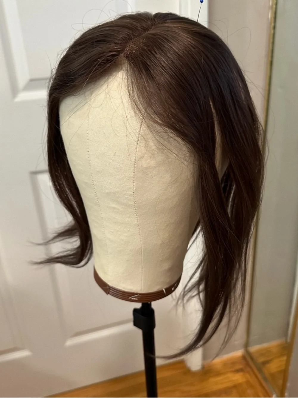 12” Dark Brown Human‎ Hair Topper Side Part #TE2